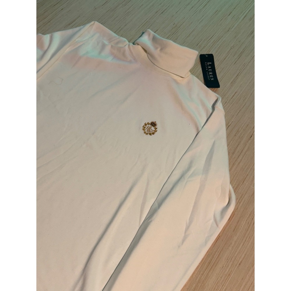 Lauren Ralph Lauren Womens Ivory Cotton Turtleneck Crest Logo Top L26